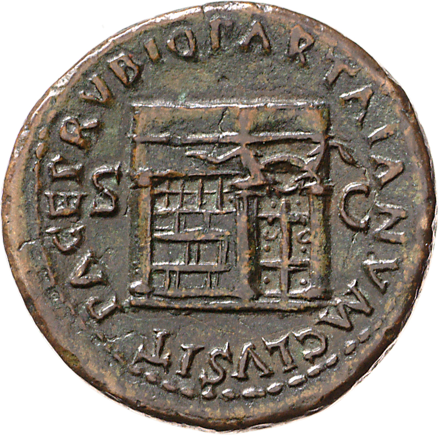 RIC I (second edition) Nero 339 Nero reverse, Temple of Janus, with latticed window to left and double doors to right with...