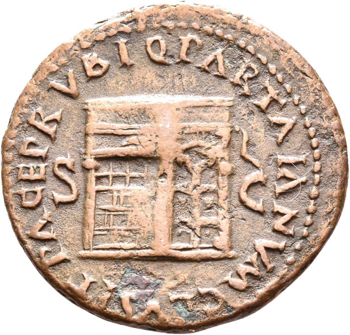 RIC I (second edition) Nero 347 Nero reverse, Temple of Janus, with latticed window to left and double doors to right with...