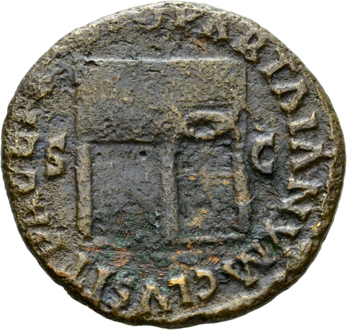 RIC I (second edition) Nero 348 Nero reverse, Temple of Janus, with latticed window to left and double doors to right with...
