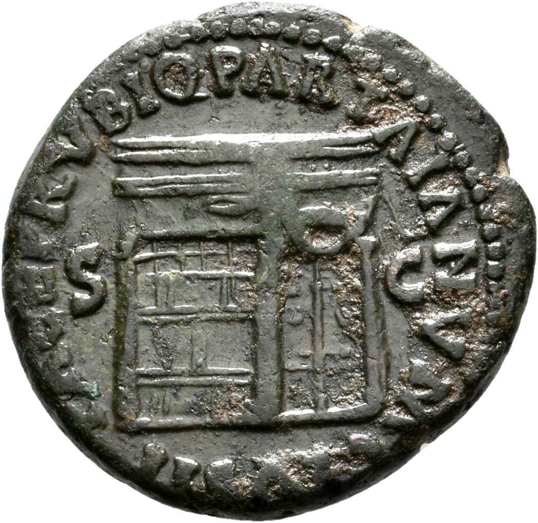 RIC I (second edition) Nero 348 Nero reverse, Temple of Janus, with latticed window to left and double doors to right with...