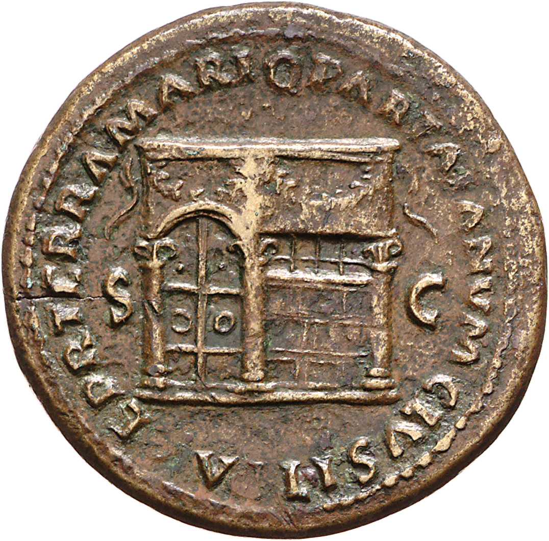 RIC I (second edition) Nero 354 Nero reverse, Temple of Janus, with latticed window to right and double doors to left with...