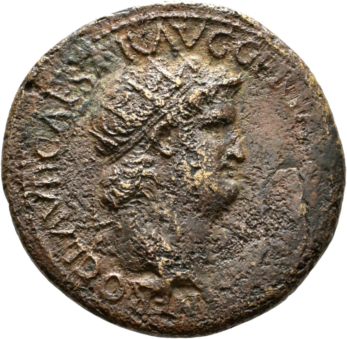 RIC I (second edition) Nero 378 Nero obverse, Head of Nero, radiate, right; small globe at point of neck