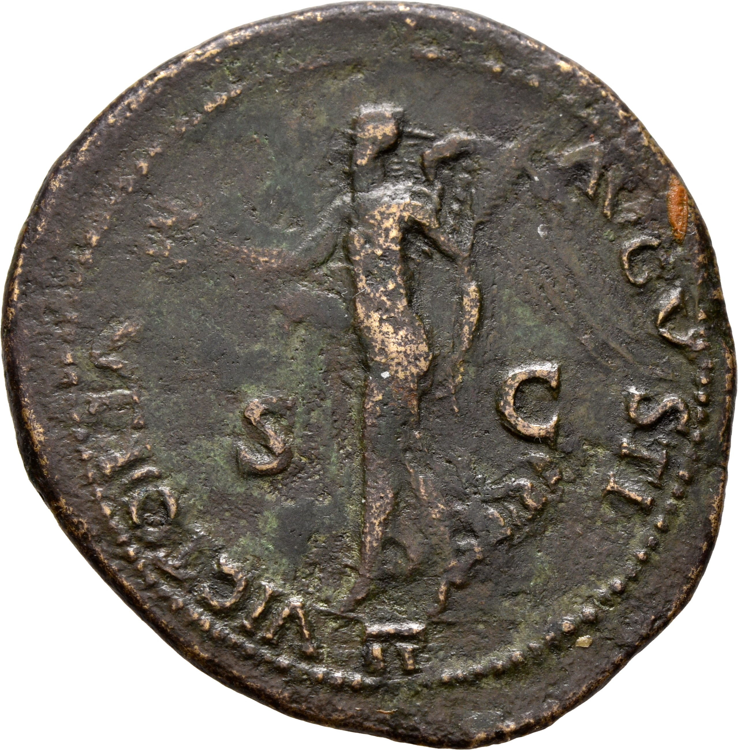 RIC I (second edition) Nero 379 Nero reverse, Victory walking left, holding wreath in right hand and palm in left
