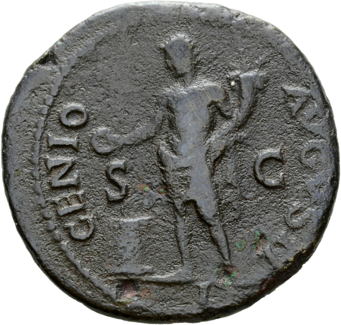 RIC I (second edition) Nero 383 Nero reverse, Genius Populi Romani standing left, holding patera over flaming altar in rig...