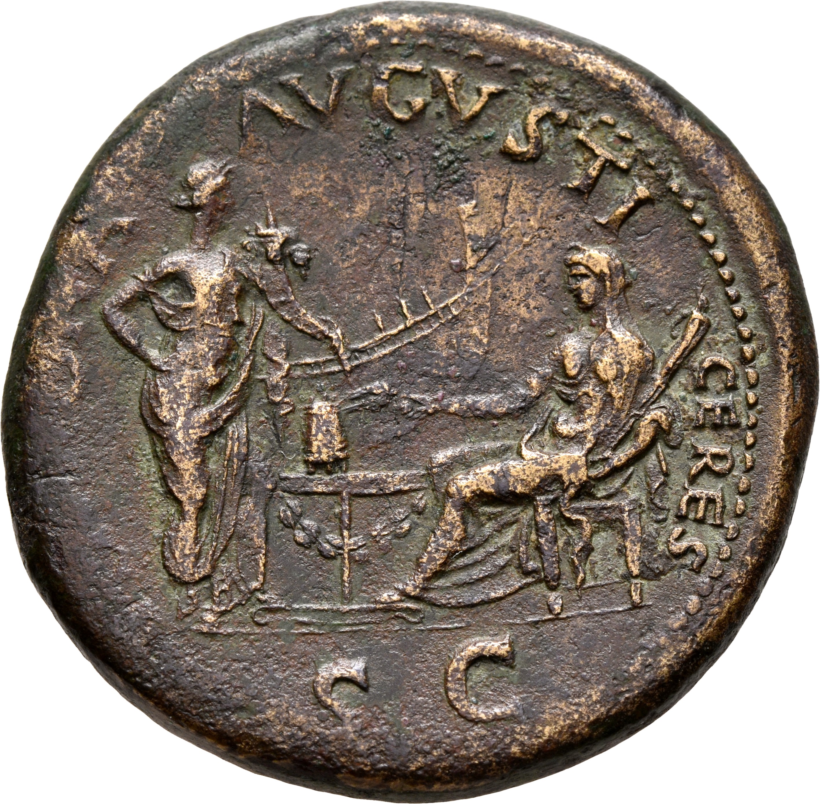 RIC I (second edition) Nero 390 Nero reverse, Ceres, right, veiled and draped, seated left, holding corn-ears and torch, f...