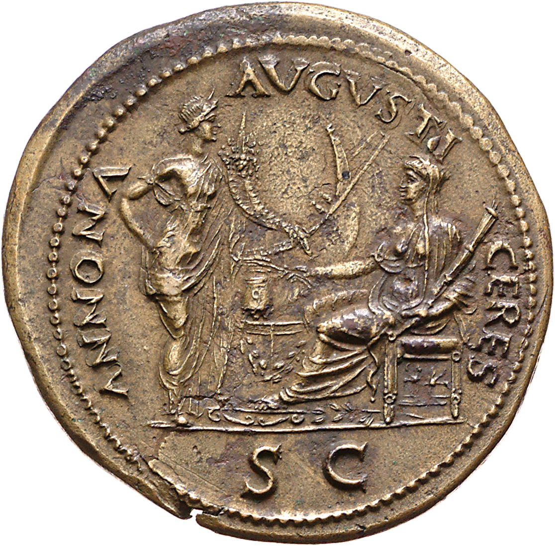 RIC I (second edition) Nero 391 Nero reverse, Ceres, right, veiled and draped, seated left, holding corn-ears and torch, f...
