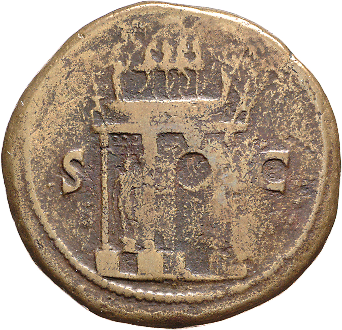 RIC I (second edition) Nero 392 Nero reverse, View of triumphal arch, showing front and left hand side; above, the Emperor...