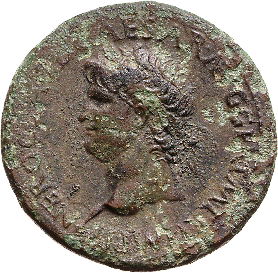 RIC I (second edition) Nero 393 Nero obverse, Head of Nero, laureate, left; small globe at point of neck