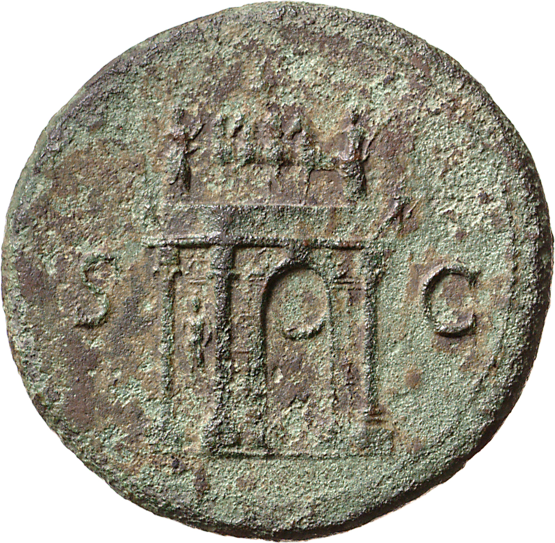 RIC I (second edition) Nero 393 Nero reverse, View of triumphal arch, showing front and left hand side; above, the Emperor...