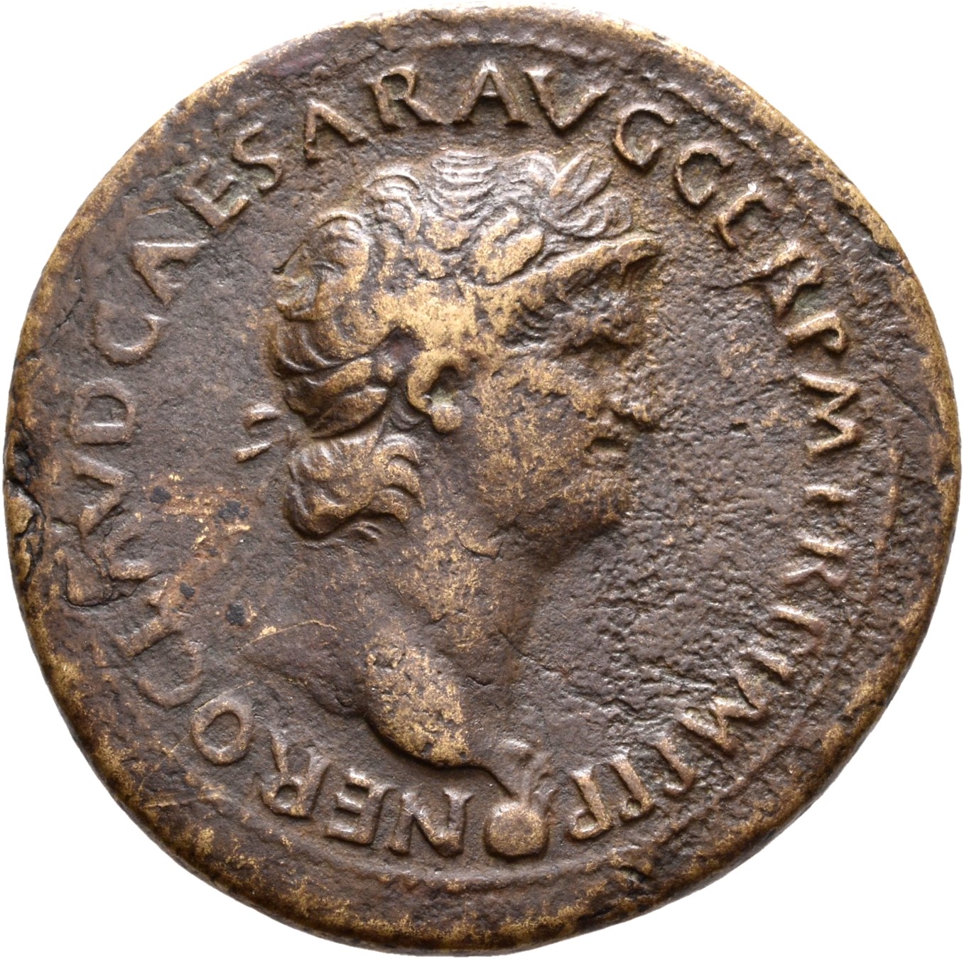 RIC I (second edition) Nero 396 Nero obverse, Head of Nero, laureate, right; small globe at point of neck