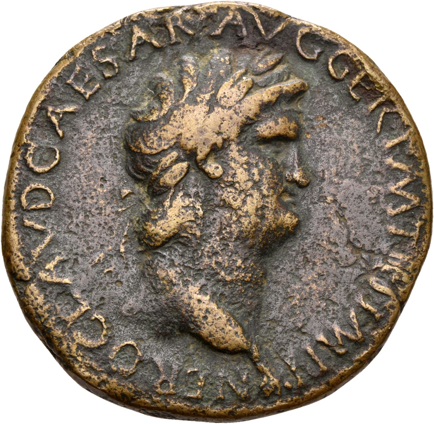 RIC I (second edition) Nero 398 Nero obverse, Head of Nero, laureate, right; small globe at point of neck