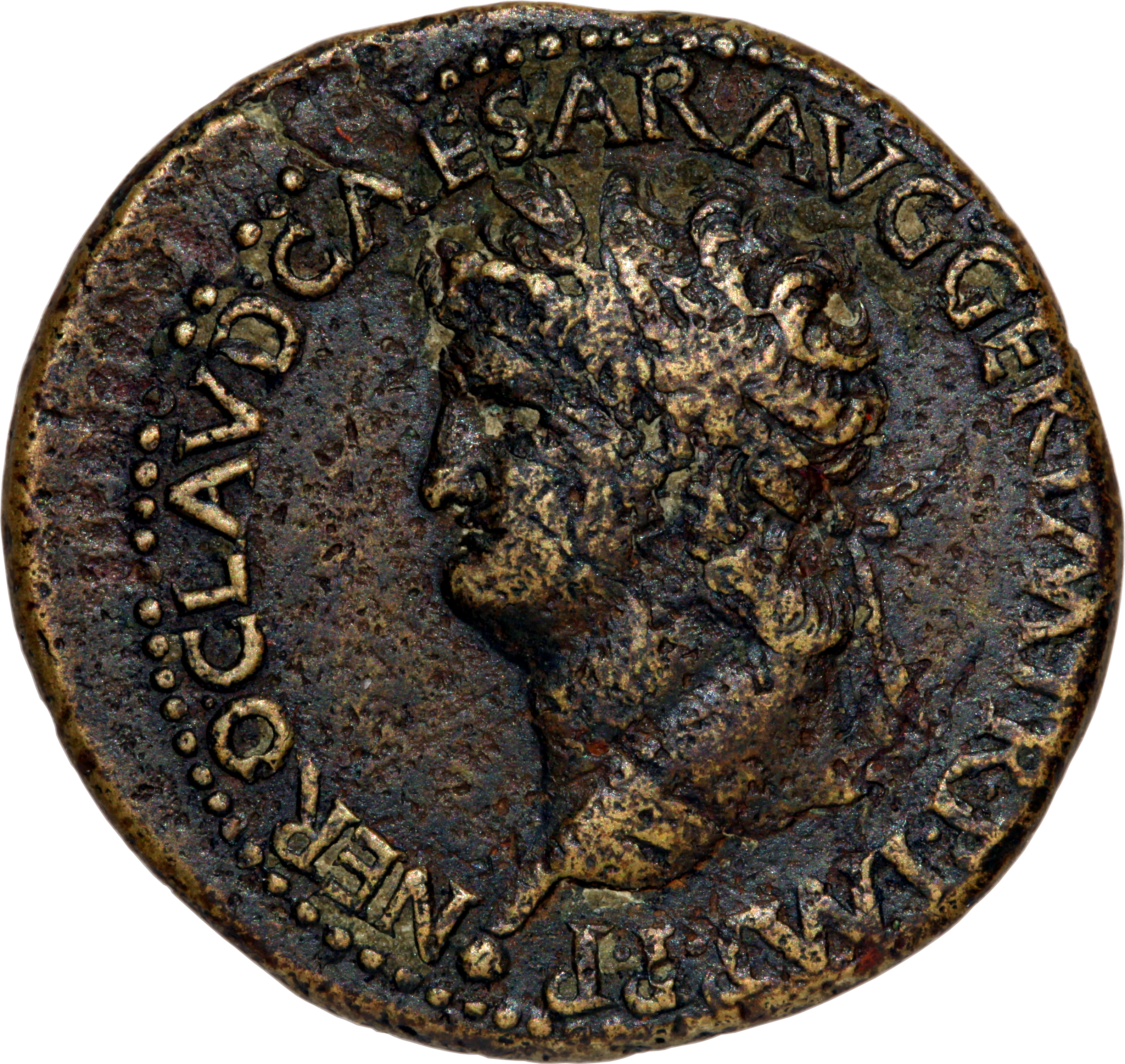 RIC I (second edition) Nero 402 Nero obverse, Head of Nero, laureate, left; small globe at point of neck