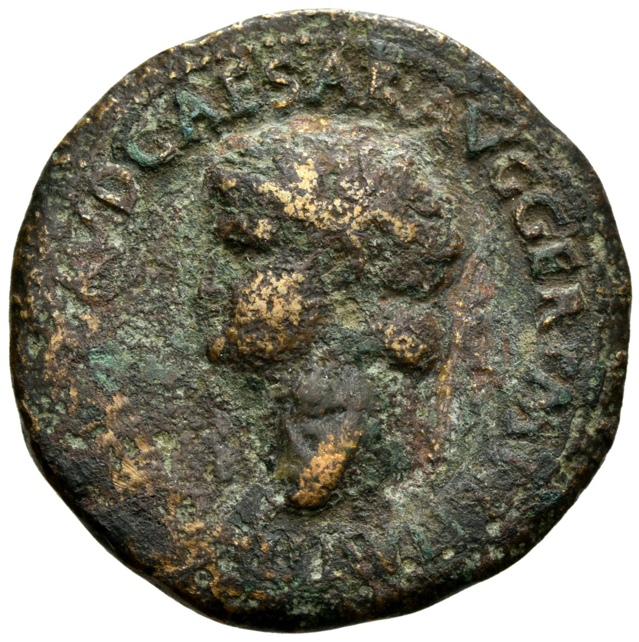RIC I (second edition) Nero 407 Nero obverse, Head of Nero, laureate, left; small globe at point of neck