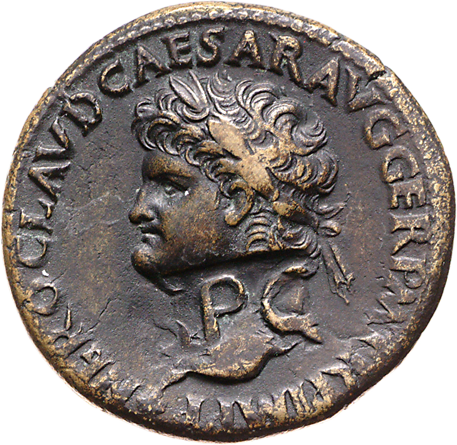 RIC I (second edition) Nero 410 Nero obverse, Head of Nero, laureate, left; small globe at point of neck