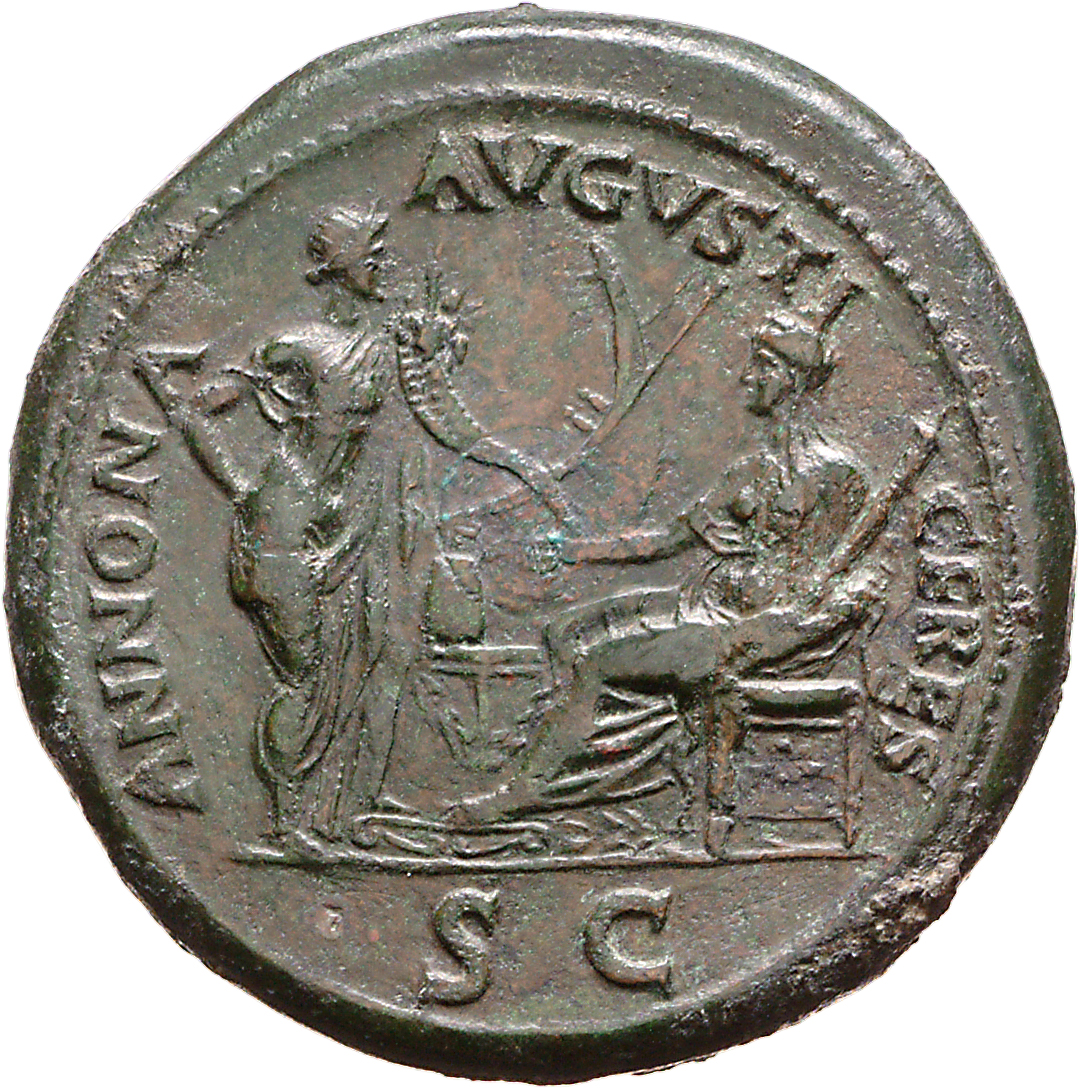 RIC I (second edition) Nero 430 Nero reverse, Ceres, right, veiled and draped, seated left, holding corn-ears and torch, f...
