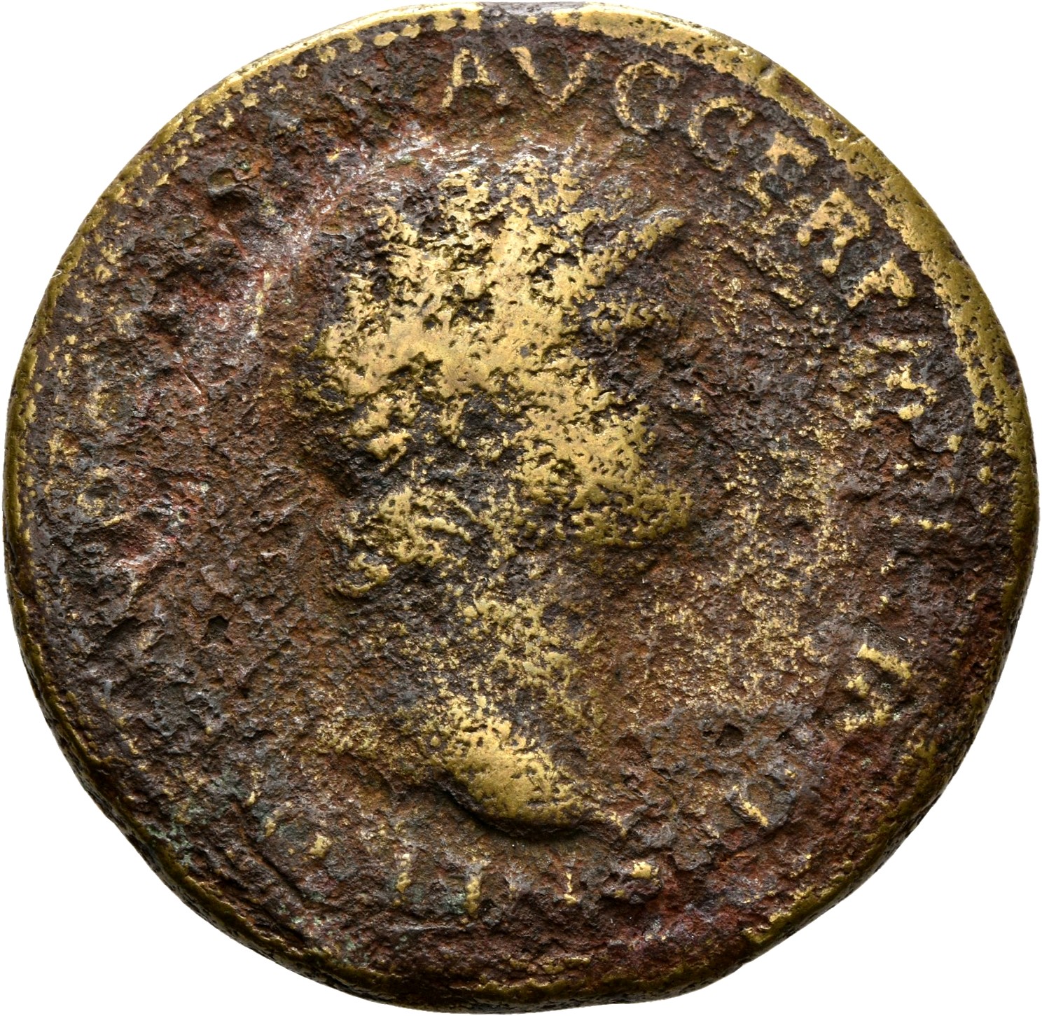 RIC I (second edition) Nero 430 Nero obverse, Head of Nero, laureate, right; small globe at point of neck