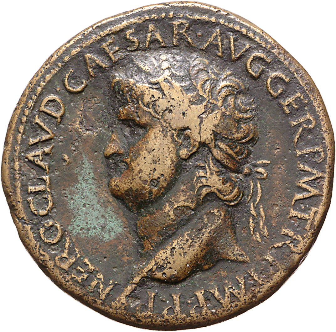 RIC I (second edition) Nero 431 Nero obverse, Head of Nero, laureate, left; small globe at point of neck