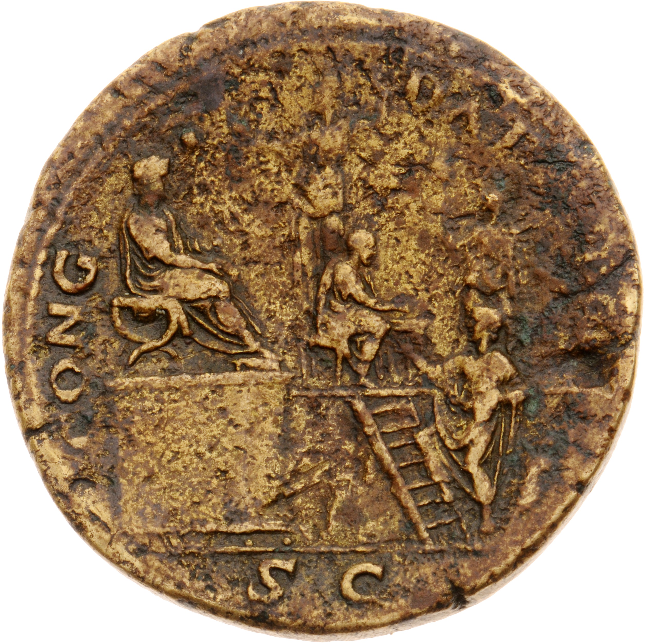RIC I (second edition) Nero 435 Nero reverse, Nero, bare-headed and togate, seated right, on platform, left; official seat...