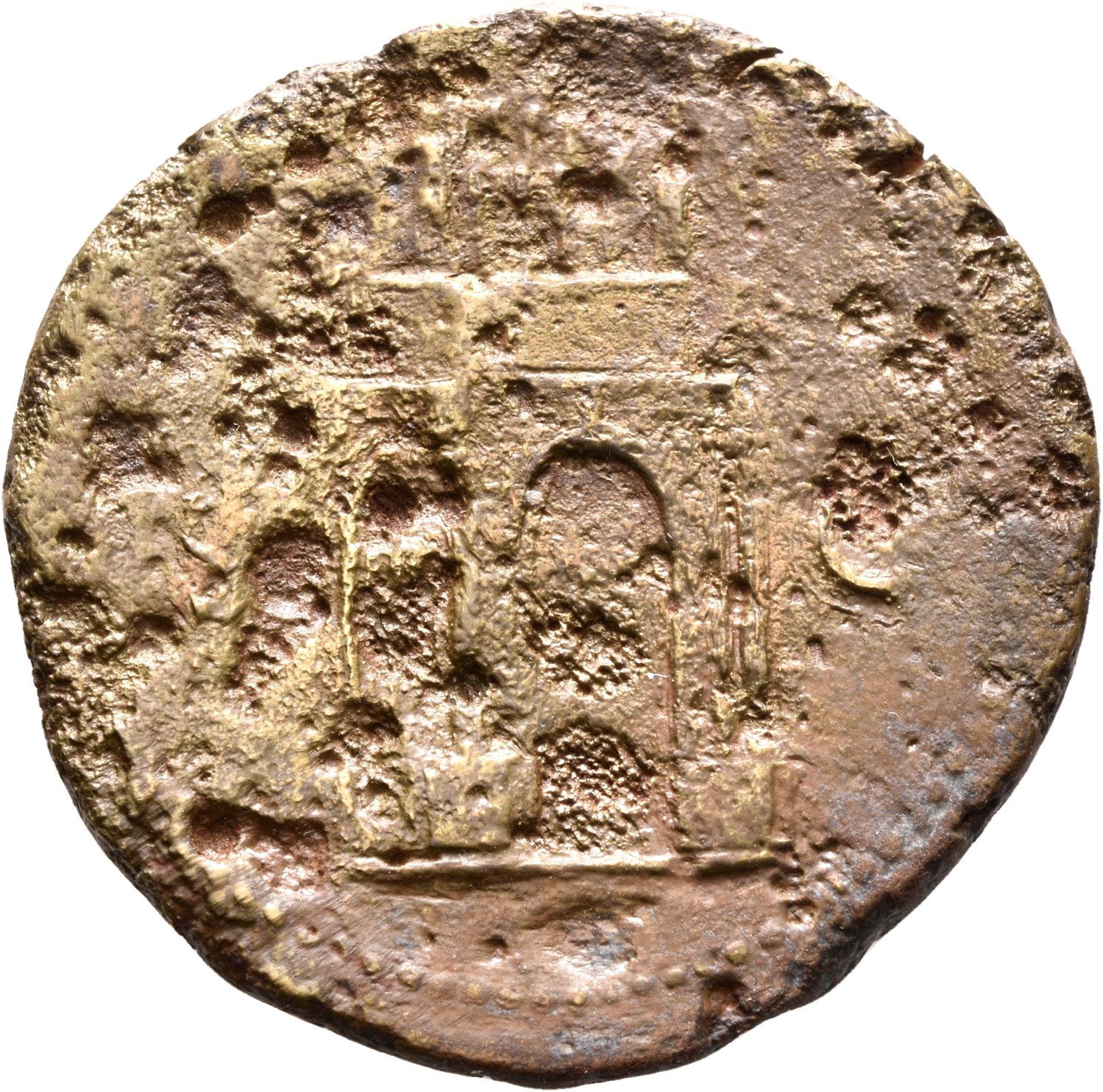 RIC I (second edition) Nero 438 Nero reverse, Temple of Janus, with latticed window to left and double doors to right with...