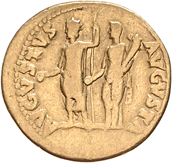 RIC I (second edition) Nero 44 Nero reverse, Nero, radiate, togate, standing left, holding patera and long sceptre: beside...