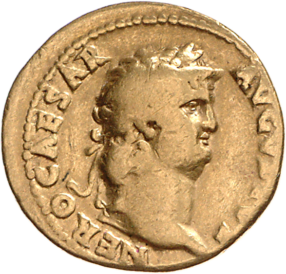 RIC I (second edition) Nero 44 Nero obverse, Head of Nero, laureate, right, with beard