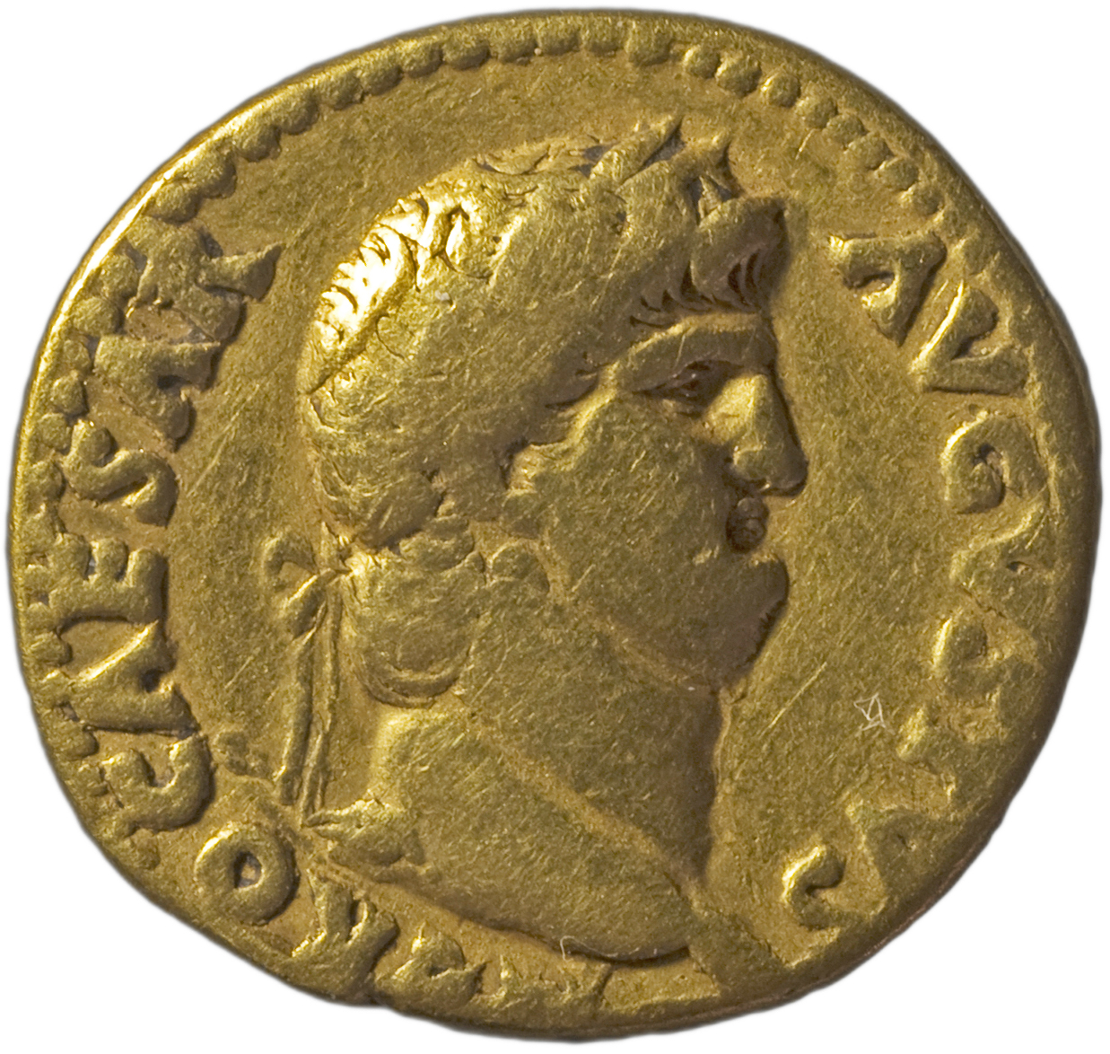 RIC I (second edition) Nero 44 Nero obverse, Head of Nero, laureate, right, with beard