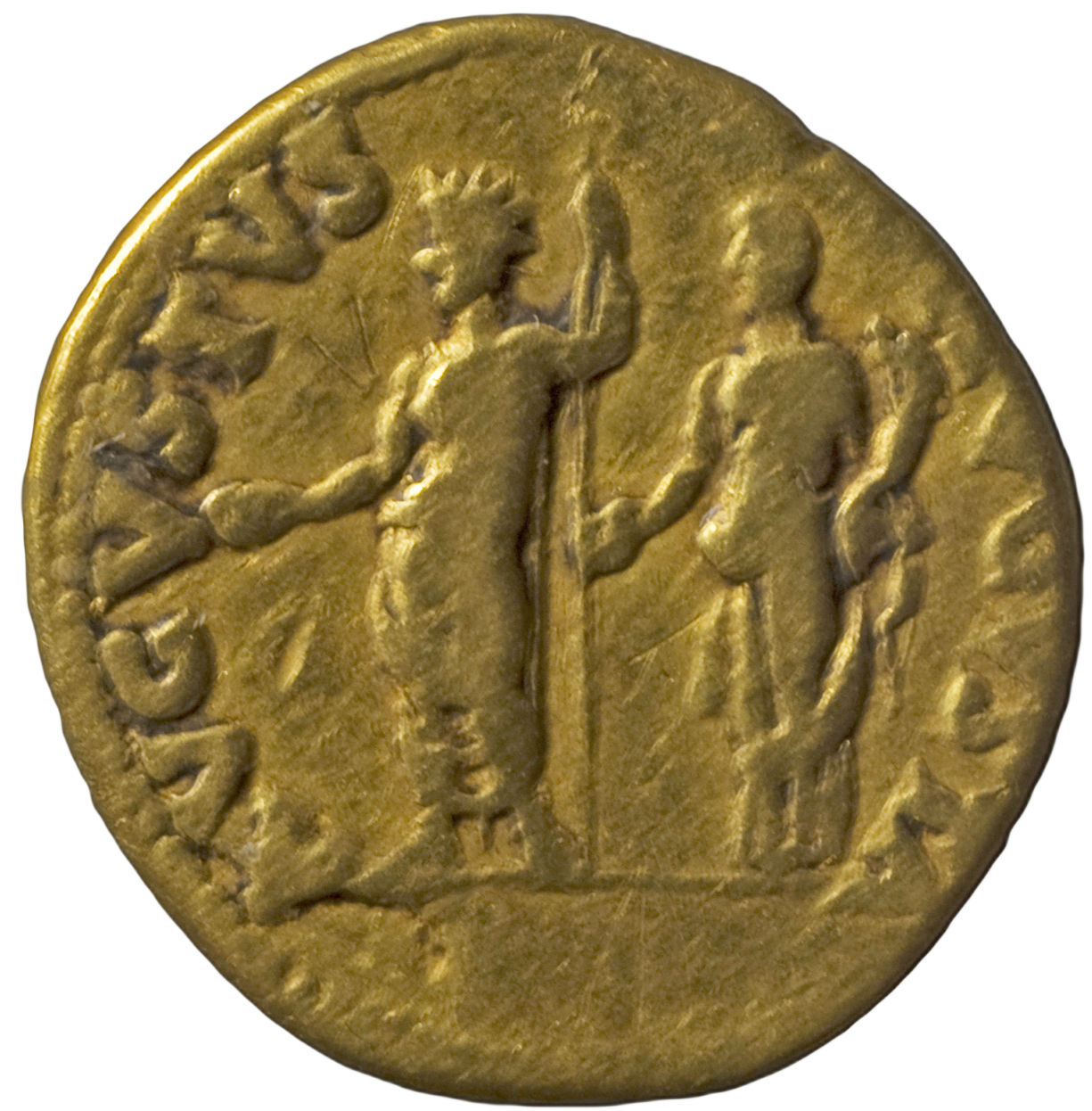 RIC I (second edition) Nero 44 Nero reverse, Nero, radiate, togate, standing left, holding patera and long sceptre: beside...