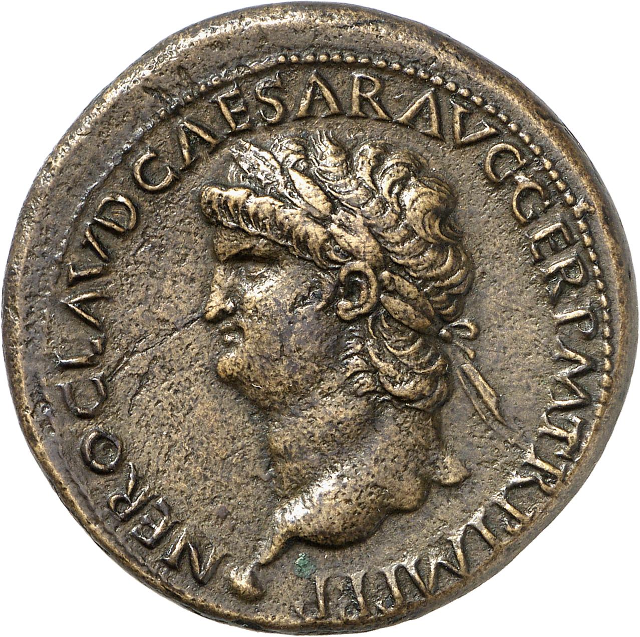 RIC I (second edition) Nero 443 Nero obverse, Head of Nero, laureate, left; small globe at point of neck