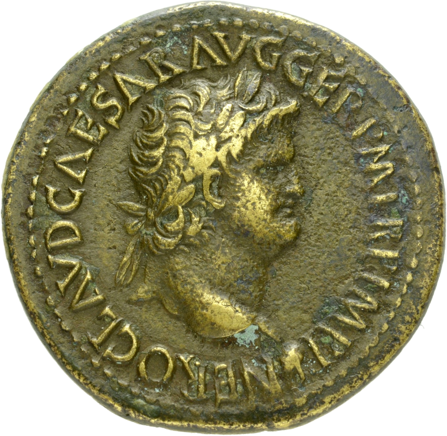 RIC I (second edition) Nero 449 Nero obverse, Head of Nero, laureate, right; small globe at point of neck