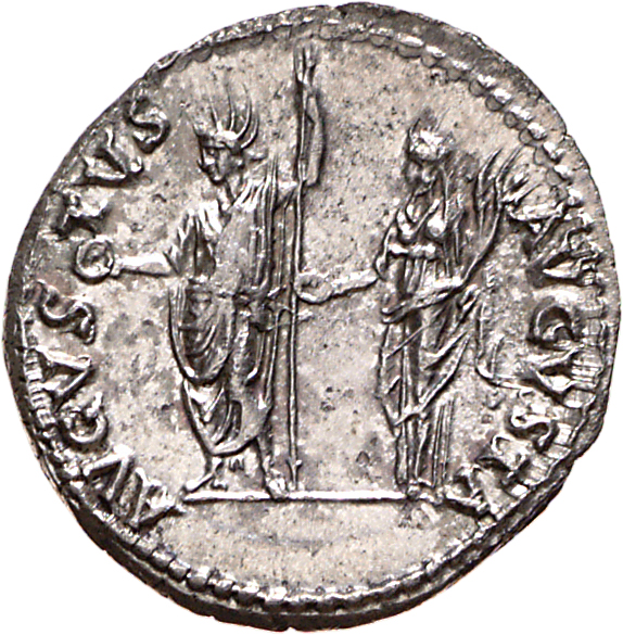 RIC I (second edition) Nero 45 Nero reverse, Nero, radiate, togate, standing left, holding patera and long sceptre: beside...