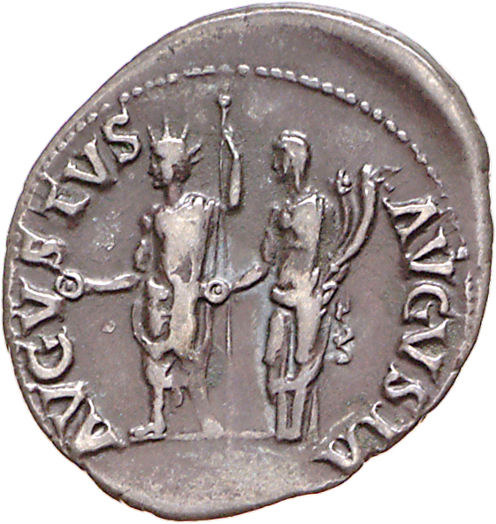 RIC I (second edition) Nero 45 Nero reverse, Nero, radiate, togate, standing left, holding patera and long sceptre: beside...