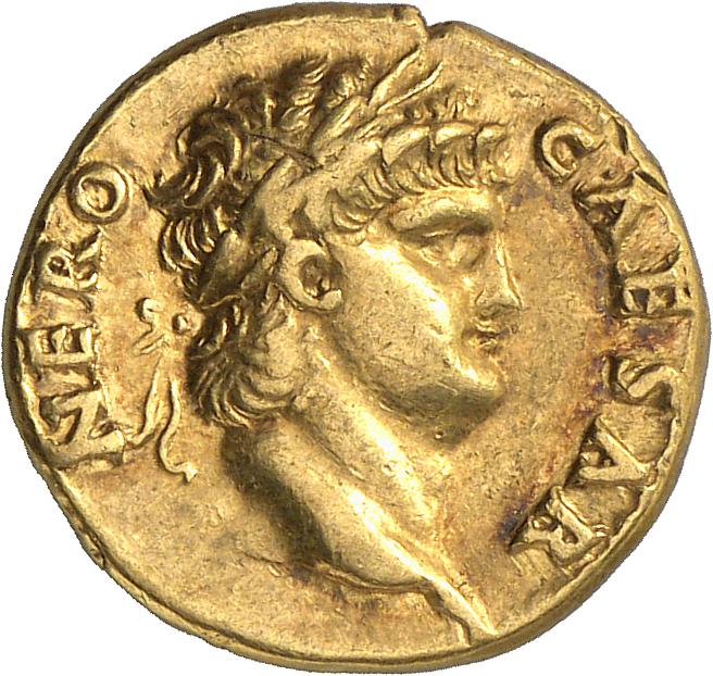 RIC I (second edition) Nero 46 Nero obverse, Head of Nero, laureate, right, with beard