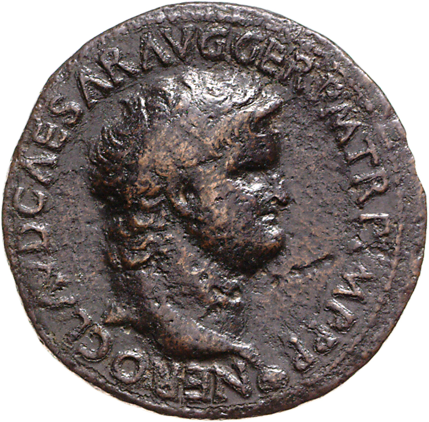 RIC I (second edition) Nero 460 Nero obverse, Head of Nero, bare, right; small globe at point of neck