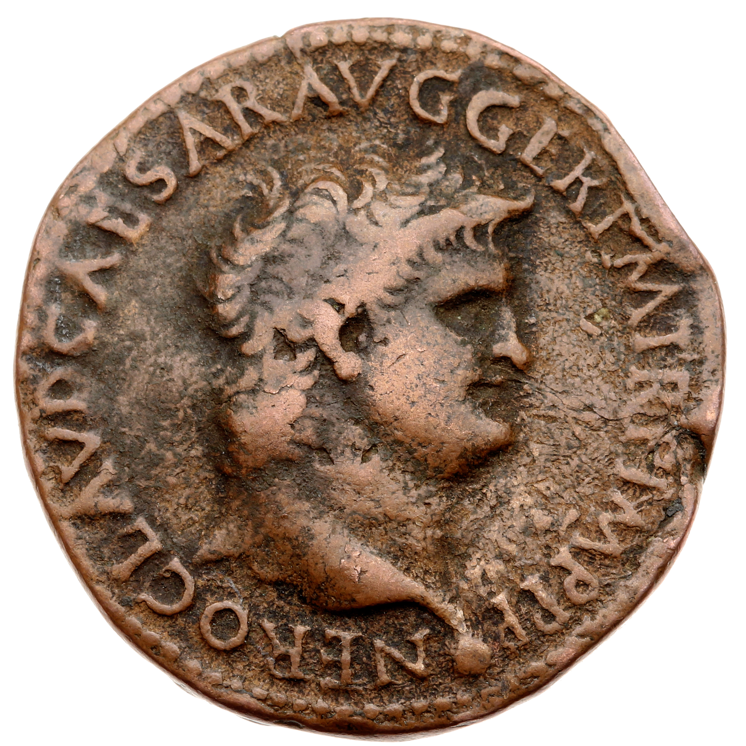 RIC I (second edition) Nero 460 Nero obverse, Head of Nero, bare, right; small globe at point of neck