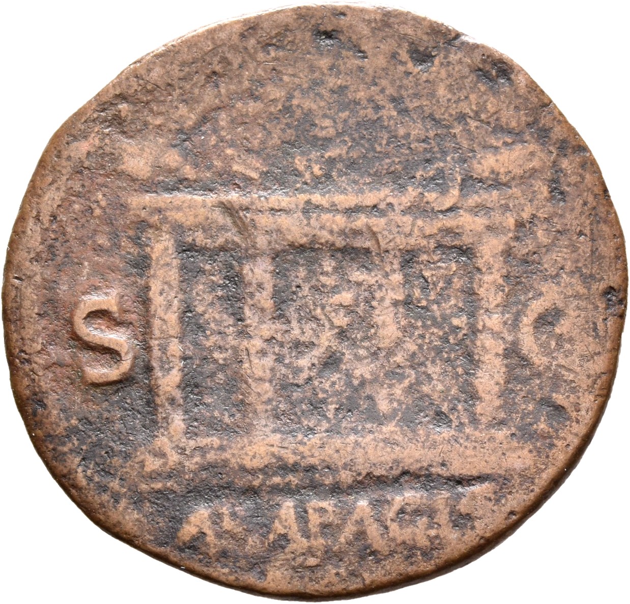 RIC I (second edition) Nero 461 Nero reverse, Altar with decorated panels and ornamented top, and central double doors