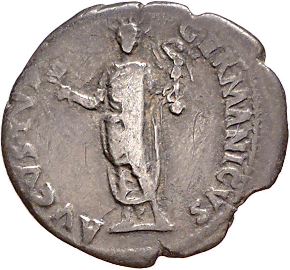 RIC I (second edition) Nero 47 Nero reverse, Nero, radiate, togate, standing front, left knee slightly bent, holding branc...