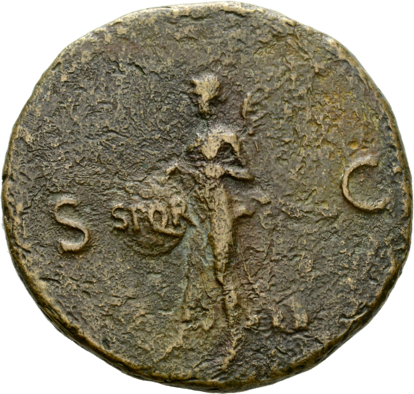 RIC I (second edition) Nero 476 Nero reverse, Victory, winged, draped, moving left, holding in both hands shield inscribed...