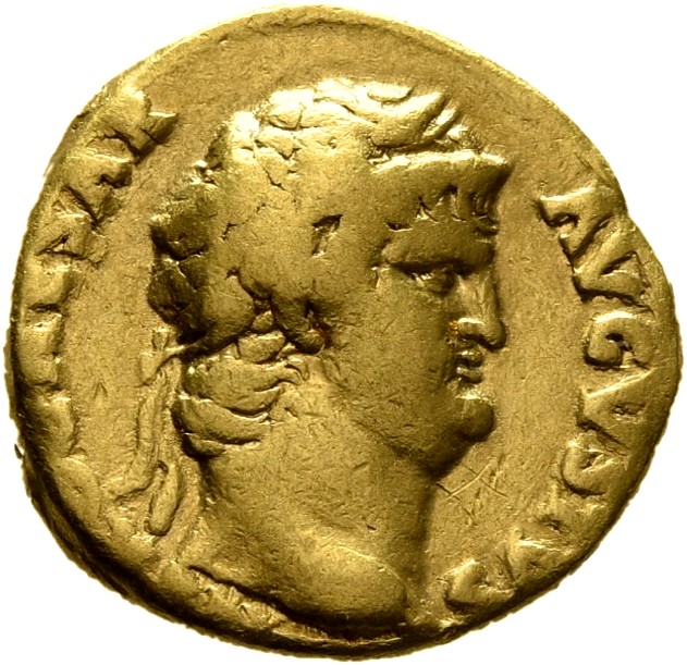RIC I (second edition) Nero 48 Nero obverse, Head of Nero, laureate, right, with beard