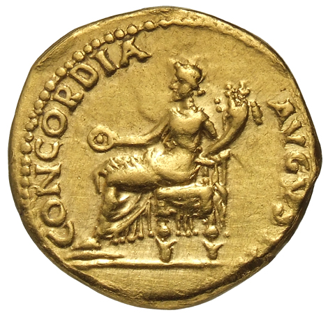 RIC I (second edition) Nero 48 Nero reverse, Concordia, draped, seated left, holding patera in right hand and cornucopiae ...