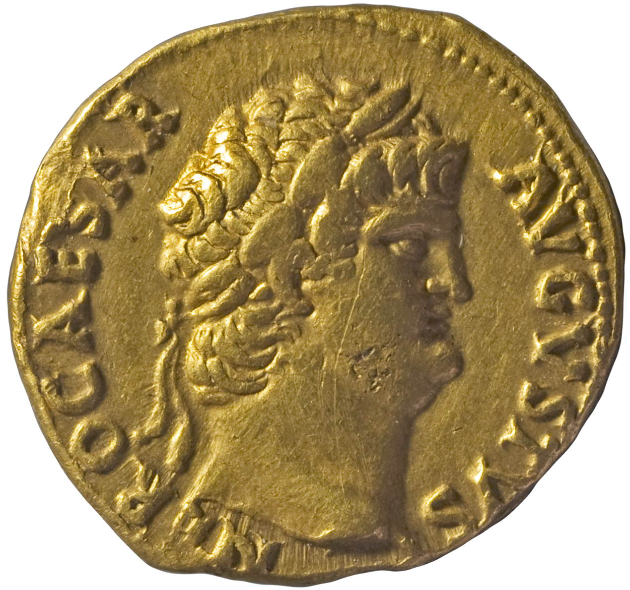 RIC I (second edition) Nero 48 Nero obverse, Head of Nero, laureate, right, with beard