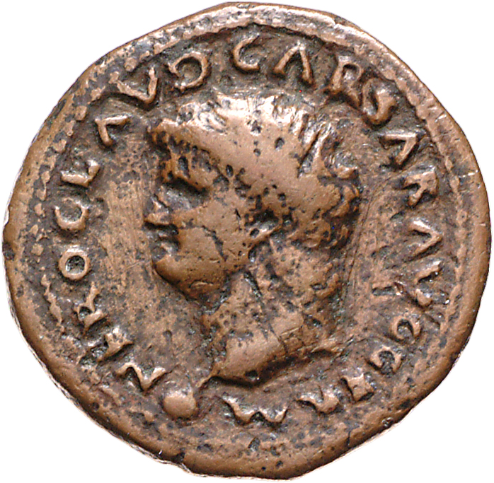 RIC I (second edition) Nero 480 Nero obverse, Head of Nero, bare, left; small globe at point of neck