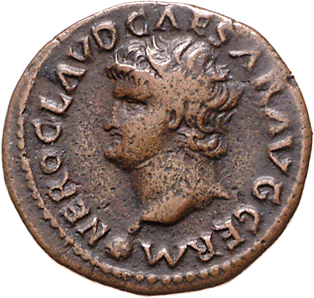 RIC I (second edition) Nero 487 Nero obverse, Head of Nero, bare, left; small globe at point of neck