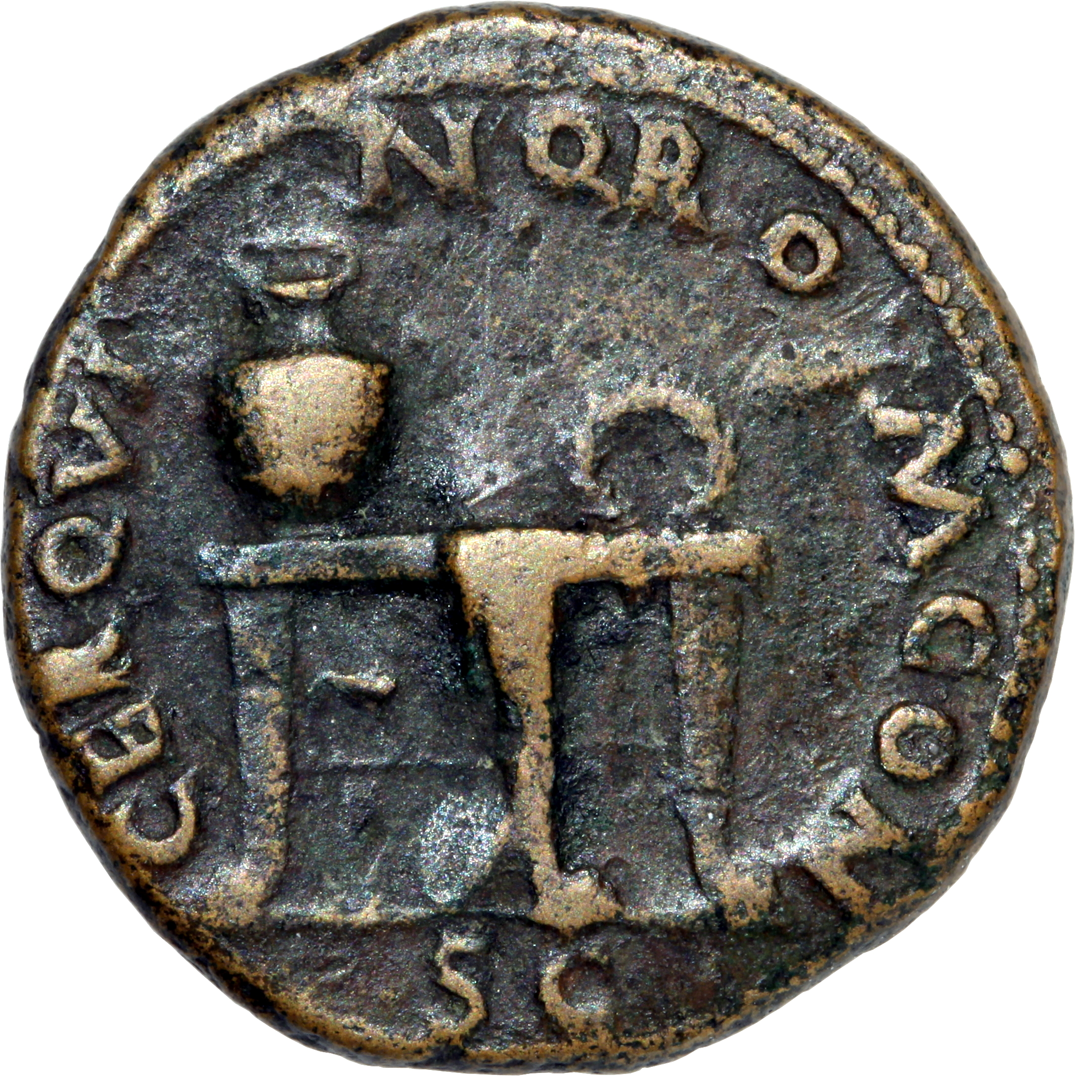 RIC I (second edition) Nero 487 Nero reverse — Table decorated with two sphinxes or gryphons confronting; on top, urn and ...