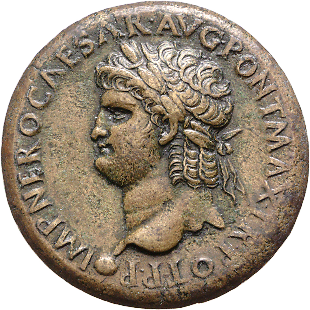 RIC I (second edition) Nero 491 Nero obverse, Head of Nero, laureate, left; small globe at point of neck