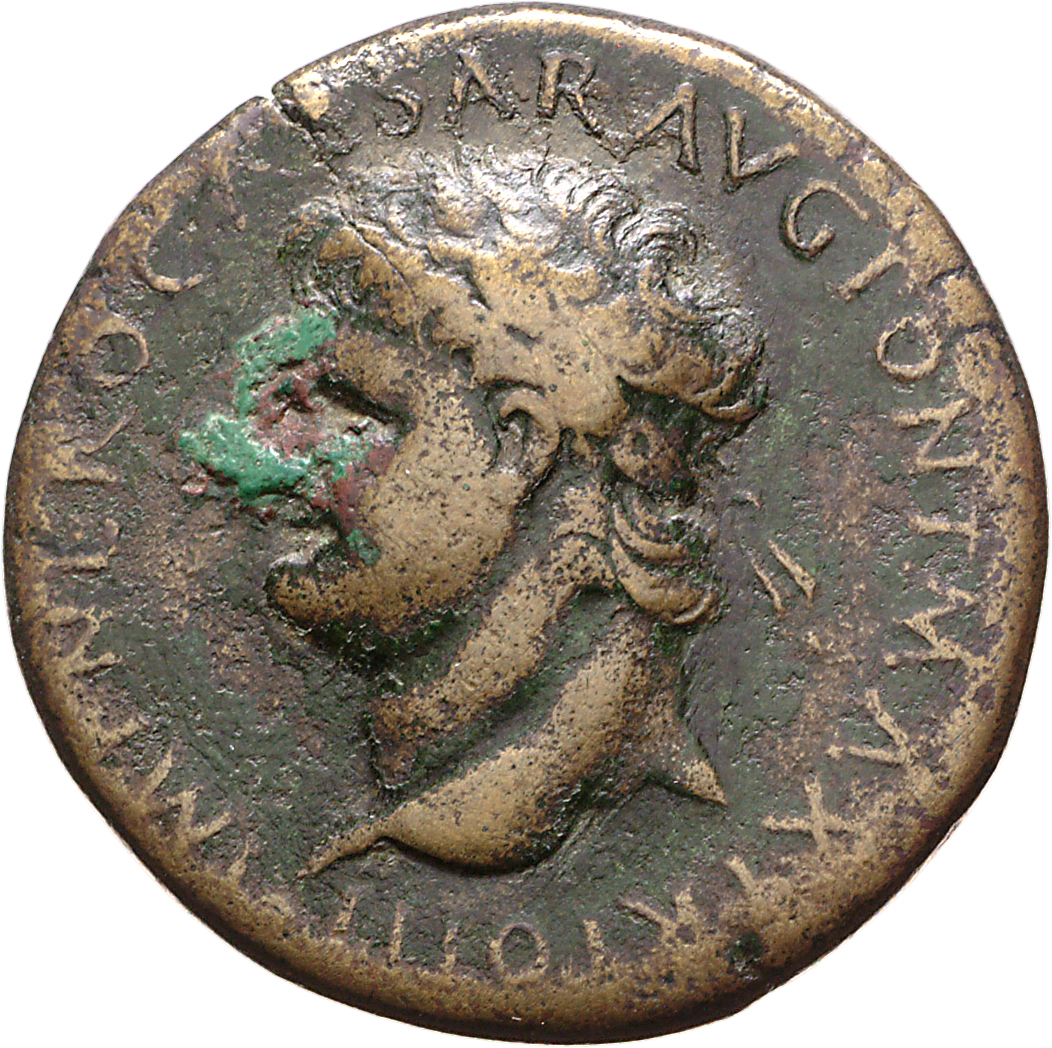 RIC I (second edition) Nero 495 Nero obverse, Head of Nero, laureate, left; small globe at point of neck