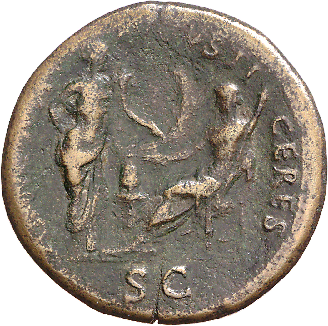 RIC I (second edition) Nero 495 Nero reverse, Ceres, right, veiled and draped, seated left, holding corn-ears and torch, f...