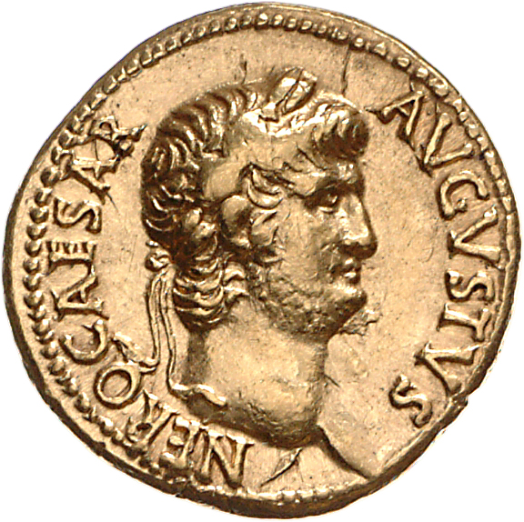 RIC I (second edition) Nero 50 Nero obverse, Head of Nero, laureate, right, with beard