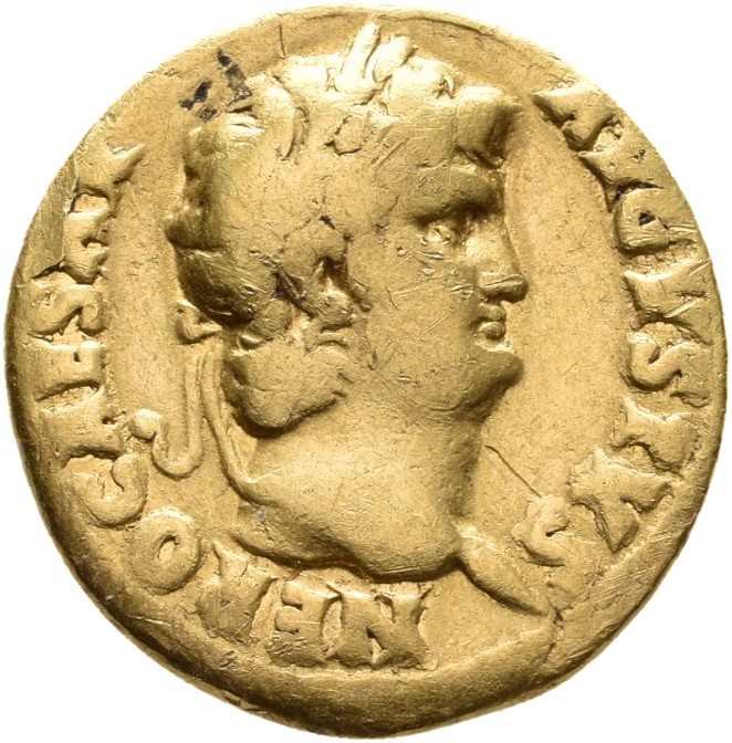 RIC I (second edition) Nero 50 Nero obverse, Head of Nero, laureate, right, with beard