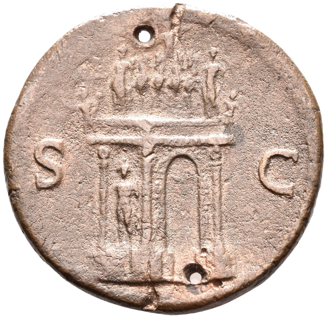 RIC I (second edition) Nero 500 Nero reverse, View of triumphal arch, showing front and left hand side; above, the Emperor...