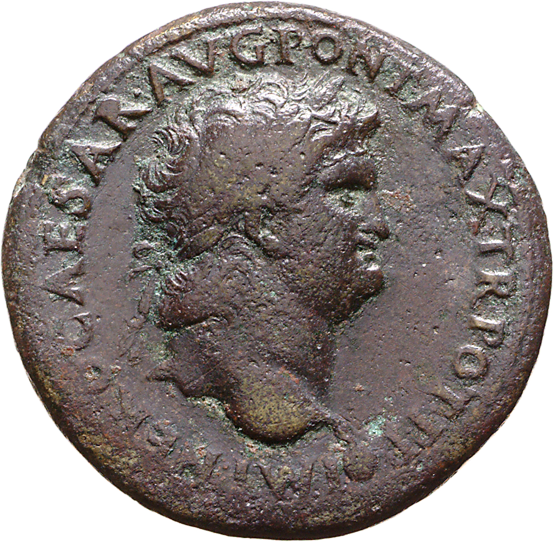 RIC I (second edition) Nero 502 Nero obverse, Head of Nero, laureate, right; small globe at point of neck